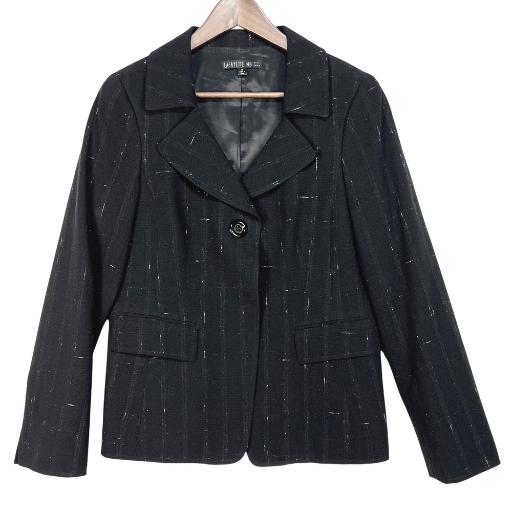 Lafayette 148 Blazer Jacket Women 8 Black Virgin Wool Silk Quiet Luxury Classic